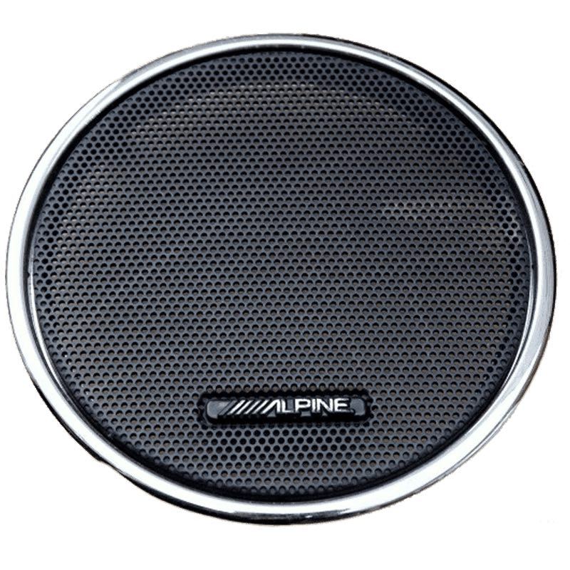A front door speaker grille carrying an Alpine badge
